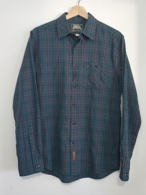 Vintage roots Canada Men's Small Plaid Top Button Collar Long Sleeve shirt Green